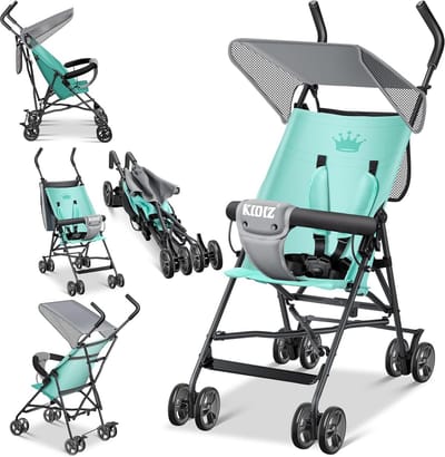 Inklapbare Kinderwagen met 360° Wielen, Zon- en Regenhoes, 5-Punts Veiligheidsgordel