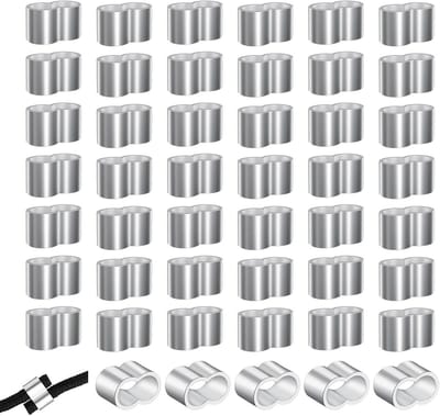 50 Pcs Press Clamps, 6 mm, Strangle Clamps, Double Sleeves, Aluminium Clamping Sleeves, Cable Clamp, 6 mm, Aluminium Crimping Loop for Rubber Rope, Expander Rope