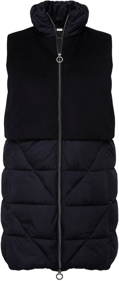 Ulla Popken - Dames - Gewatteerde bodywarmer A-lijn wollen look opstaande kraag - Marine - Maat 42+