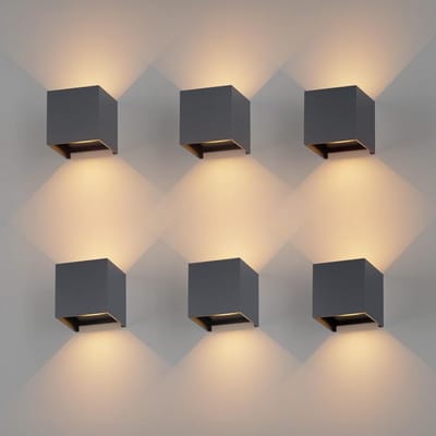 K-Bright 6 stuks wandlampen voor binnen en buiten, 12 W, met instelbare stralingshoek, led-wandlampen, 3000 K, warmwit, IP65, antraciet