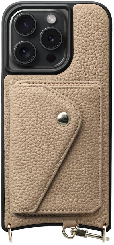 AVY Leren Hoesje Geschikt voor Apple iPhone 15 Pro Max | Met Magnetische Kaarthouder | Compatibel met MagSafe | Leather Case met Wallet | Beige