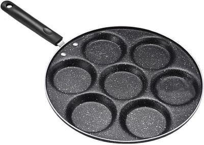 Pannenkoekenpan - Eierpan - Ontbijt Maken - Anti-aanbaklaag - 7 Gaten - Zwart