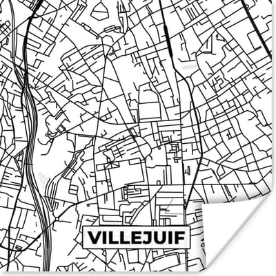 Poster Stadskaart - Villejuif - Plattegrond - Kaart - Frankrijk - Zwart wit - 100x100 cm XXL