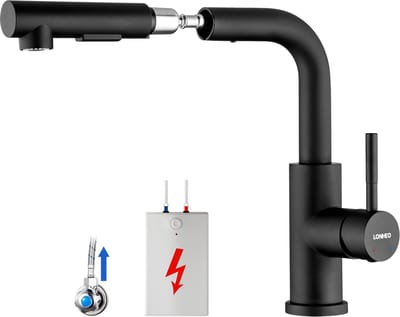 Lonheo MAX Lagedruk Keukenkraan met Uittrekbare Uitloop - 360° Draaibaar - Keukenmengkraan voor Boiler - Mat Zwart - RVS
