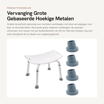 Dailygoods- Hulzen Vervangingen Grote 25mm - Hulzen Badkrukken - Hulzen Douchestoelen - Antislip Rubber - Verstevigd met Metalen Ring - Pack van 4 - Voetdoppen