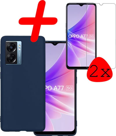 Hoesje Met 2x Screenprotector - Geschikt voor OPPO A77 - Sterk & Shockproof - Back Cover - Siliconen Case - Telefoon Hoes - Donkerblauw