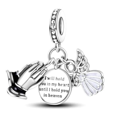 Fler® | Bedel | Past op populaire bedelarmbanden (standaard - 3mm) | Engel in de hemel Trio Bedel | Hangbedel Charm | 925 sterling zilver | Transparante zirkonia | Witte & Zwarte emaille | Armband Kraal | Valentijnsdag Cadeau | Sinterklaas kado