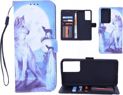 Bookcase Geschikt voor: Samsung Galaxy S21 Ultra hoesje met print - Wolf