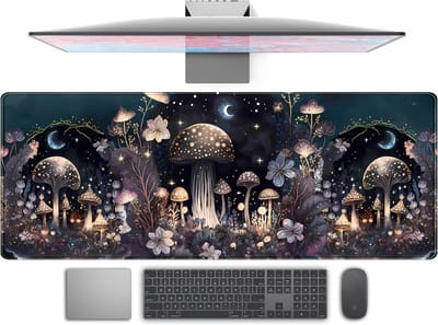 Donkere Muismat met Paddenstoel en Maan - XL Gamingmat voor Bureau 80 x 30 cm