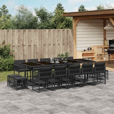 vidaXL - 15-delige - Tuinset - met - kussens - poly - rattan - zwart