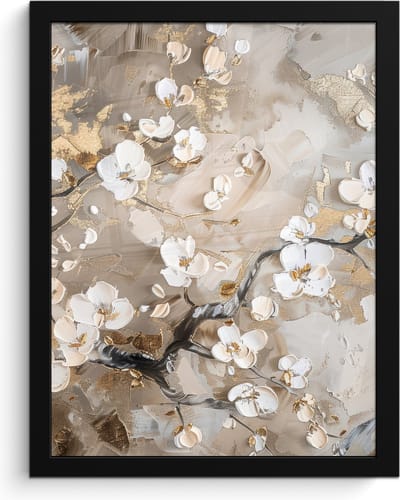 Poster in lijst - Fotolijst 30x40 cm - Posters - Bloemen - Wit - Goud - Beige - Luxe - Posterlijst zwart - Decoratie - Wanddecoratie woonkamer - Muurdecoratie slaapkamer
