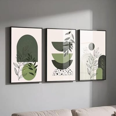 Abstracte Geometrische Boho Wanddecoratie Set van 3 in Saliegroen - Perfect voor Woonkamer en Slaapkamer