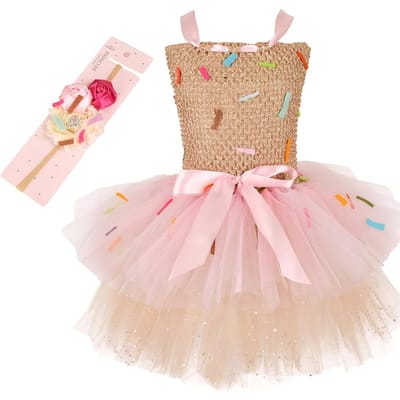 Zoete IJslolly Snoep Thema Meisjesjurk voor Kinderverjaardag Carnavalsfeest Regenboog Tule Kinderkostuum Bruiloft Outfits 7-8T beige