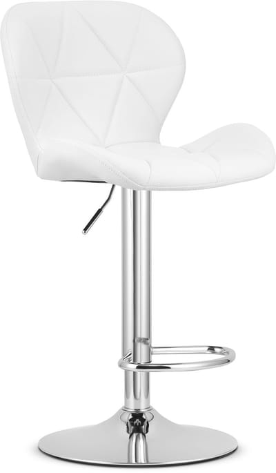 Barkruk WEST – Kunstleer Wit, Chromen Basis, Rugleuning, Verstelbare Hoogte, 360° Draaibaar, Comfortabele Voetsteun, Antislip Onderstel, Modern Design, Max. 110 kg