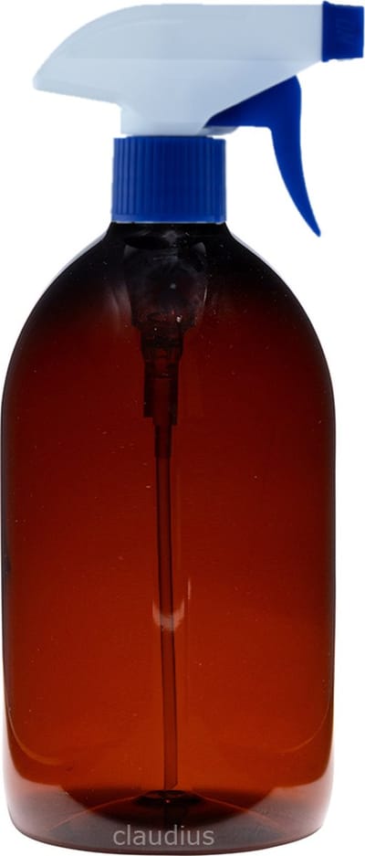 Lege plastic fles 500 ml PET apothekersfles amber - met blauwe spraykop - set van 10 stuks - navulbaar - leeg