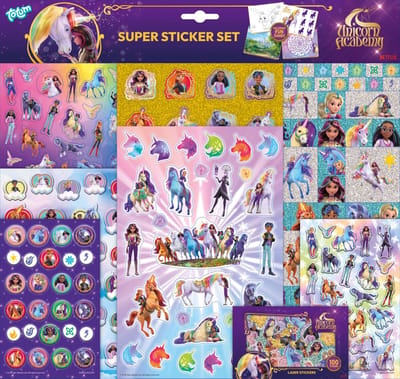 Unicorn Academy Totum super sticker set XL - 8 vellen incl. luxe metallic en laser stickers 38 x 36 cm | speelgoed meisjes vanaf 3 jaar