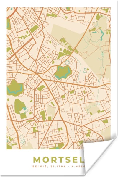 Poster Vintage - Retro - Plattegrond - Kaart - Stadskaart - Mortsel - 120x180 cm XXL