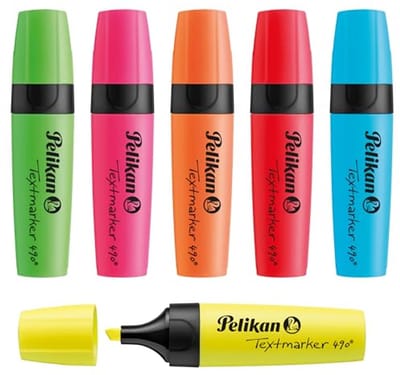 Textmarkerset met 6 kleuren - neon highlights voor school en kantoor