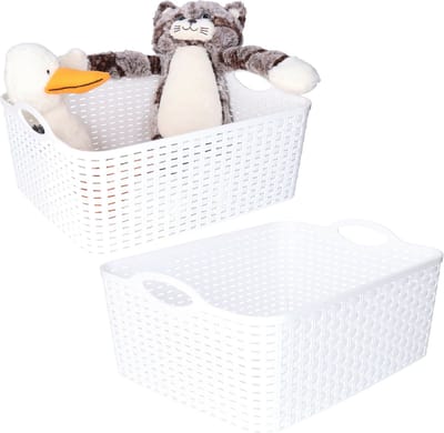 Plasticforte opbergmandje/kastmandje - 2x - 11 liter - wit - kunststof - 35 x 28 x 16 cm - nestbaar