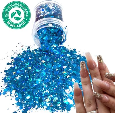 Chunky Glitters (Blauw) [Volume 8g - Festival Glitter Outfit Nagel Decoratie Versiering - Manicure Kunstnagels Nepnagels Acryl Nagels - Kinderen Volwassenen Dames Glitters]