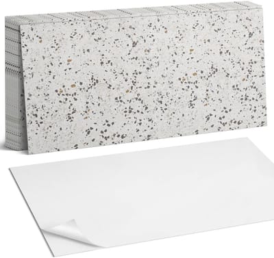 Coloray Plaktegels - Patroon met kleine steentjes Zelfklevende Wandtegels - 40 cm x 20 cm - Grijs Plaktegels - 10 stuks - Rechthoek PVC Tegels - Plaktegels Badkamer - Vloertegels Zelfklevend - Vinyltegels Vloer Zelfklevend - Portugese Tegels