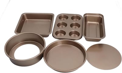 Bakvorm Set - Bakgereedschap - Thuis Bakken - Losse Bodem - 6 Delig - Goud