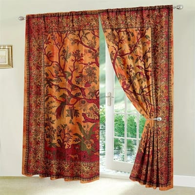 2 stuks Floral Boho Gordijnen Bohemian Kleurrijke Bloemen Patroon Raam Gordijnen Stang Zak Raambehandeling Voor Thuis Slaapkamer Woonkamer W50xH130(CM)x2PCS-Rod pocket