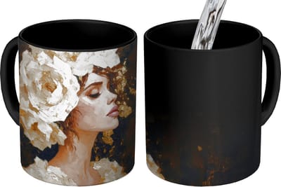 Magische Mok - Foto op Warmte Mokken - Koffiemok - Abstract - Vrouw - Bloemen - Wit - Magic Mok - Beker - 350 ML - Theemok