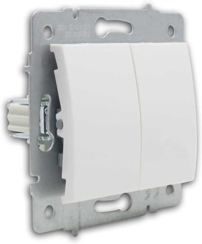 Drukknop Dubbel - Schakelaar Twee Circuits - Verlichting Aansturen - Inbouw met Veermechanisme - 60mm Diameter - Wit