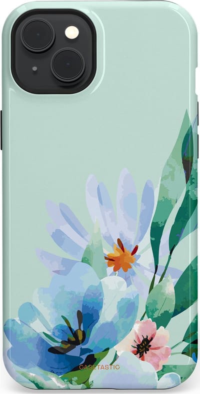 Casetastic hoesje geschikt voor Apple iPhone 15 Plus - MagSafe - Dubbellaagse bescherming - Lente schildering - Fashion Case - Lichtgrijs Lichtblauw Mintgroen