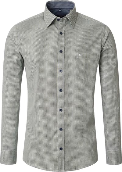 CASA MODA Sport casual fit overhemd - twill - groen met blauw en wit dessin - Strijkvriendelijk - Boordmaat: 49 - 50