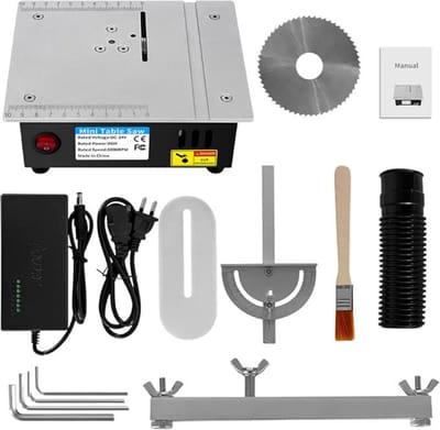 Thuys – Mini Tafelzaagmachine – Voor Hout – Afkortzaag – Cirkelzaagblad – Elektrisch – Instelbare Snelheid – Multifunctioneel Design – RVS – Extra Veilig