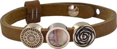 Quiges Leder Armband met 3 Aanschuif Knopen - Dames - RVS - 24cm