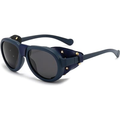 Vintage Steampunk Zonnebril Voor Dames Heren Rond Leer UV400 Bril Luxe Merk Designer Brillen as picture gray