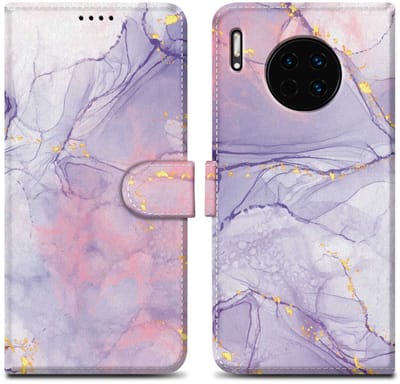 Cadorabo Hoesje geschikt voor Huawei MATE 30 - Design Roze Paars Marmer No. 5 - Beschermhoes Case Cover met magnetische sluiting, standaardfunctie en kaartvakje