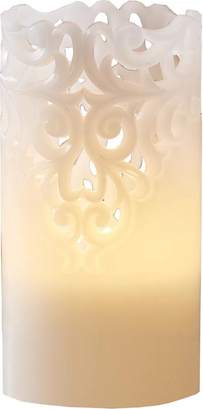 Star Trading Kaars Clary, zuilkaars, ornament, wit, LED, timer, warm wit, 15 cm