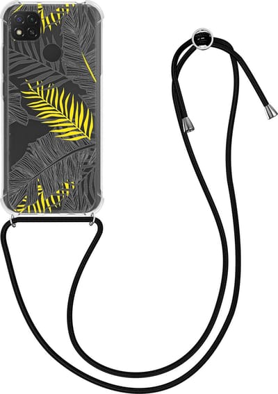 kwmobile telefoonhoesje geschikt voor Xiaomi Redmi 9C - Hoesje met telefoonkoord - Back cover voor smartphone - Case in geel / grijs / transparant
