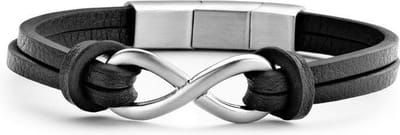 Frank 1967 Audacious Leather 7FB-0298 Leren Armband met Staal Elementen - Heren - Infinity 1,5 x 2 cm - Lengte 20 + 1 cm - Zwart