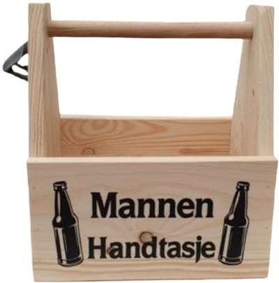 Houten krat - handtasje voor mannen - bierflessenhouder - bieropener handgemaakt