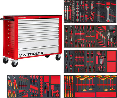 Gevulde brede gereedschapswagen EV STARTER 265-delig MW Tools MWE299G3