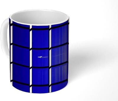 Mok - Koffiemok - Vliegtuig - Ruiten - Blauw - Rechthoekig - Mokken - 350 ML - Beker - Koffiemokken - Theemok