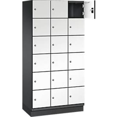 C+P Cambio lockerkast, 3 vakken, 18 vakken, met plint, B 900 x D 525 x H 1980 mm, zwart-grijs/wit