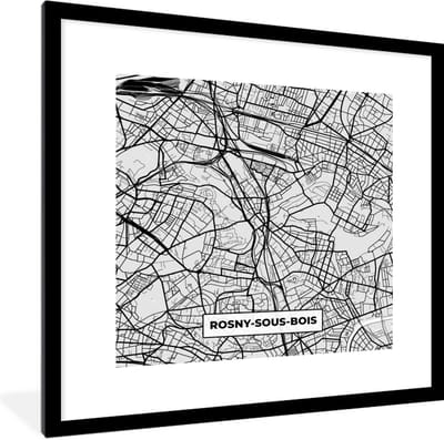 Fotolijst incl. Poster - Stadskaart - Frankrijk - Kaart - Rosny-sous-Bois - Plattegrond - 40x40 cm - Posterlijst