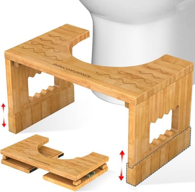 Toiletkruk Bamboe - Poepkruk Opvouwbaar - Comfortabele Houding - Verstelbare Hoogte - 400 Lbs Capaciteit - Natuurlijk Bamboe