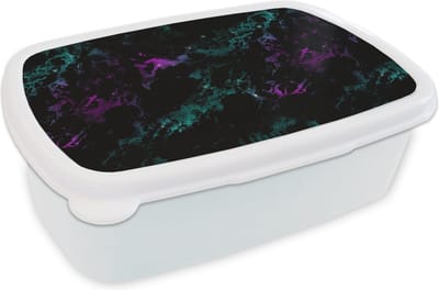 Broodtrommel Wit - Lunchbox - Brooddoos - Ruimte - Marmer - Patroon - Sterrenhemel - 18x12x6 cm - Volwassenen