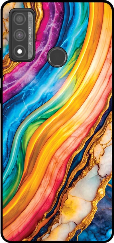 Smartphonica Telefoonhoesje Geschikt voor Huawei P Smart (2020) met Regenboog Goud Marmer Opdruk - TPU Backcover Case Rainbow Gold Marble Design geschikt voor Huawei P Smart (2020)