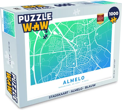 Puzzel Stadskaart - Almelo - Blauw - Legpuzzel - Puzzel 1000 stukjes volwassenen - Plattegrond