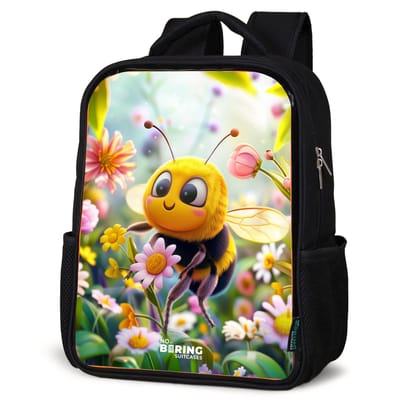 NoBoringSuitcases.com® - Rugzak zwart - Schooltas jongen & meisje - Bij op bloem - Rugtas voor school - Boekentas kind - Schoolrugzak - Kinderrugzak