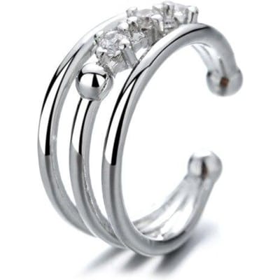 1-delige Meerlaagse Lijn Zircon Clip-On Oorbellen Voor Vrouwen Geometrische Zilverkleurige Ear Cuff Zonder Piercing Sieraden S -E1300 gray