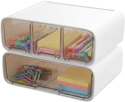 Dailygoods - 2 stuks bureau-organizer, ladebox, bureau-organizer, plastic met stapelbare laden, transparante opbergdoos voor schrijfwaren, make-uptafelorganizer